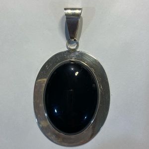 Large Mexican Sterling Silver Onyx Pendant